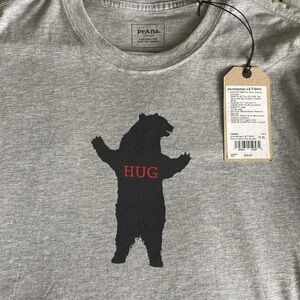 Prana Gray Long Sleeve Tee with Black Bear Design